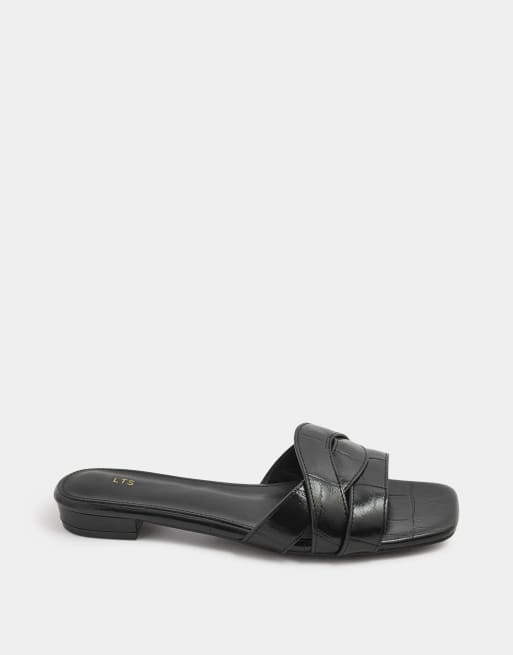 Long Tall Sally Twisted block mule sandals in standard fit in black, 3 of 4