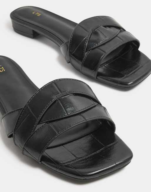 Long Tall Sally Twisted block mule sandals in standard fit in black, 4 of 4
