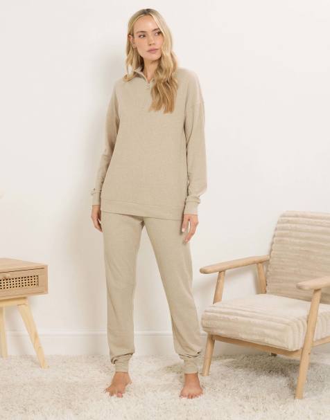 Long Tall Sally Waffle lounge top in natural - view 1