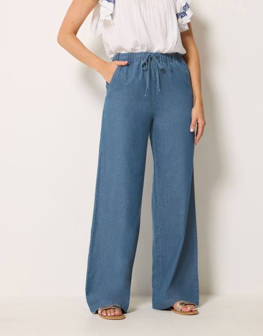 Long Tall Sally Washed pull on wide leg jeans in blue, 2 of 4