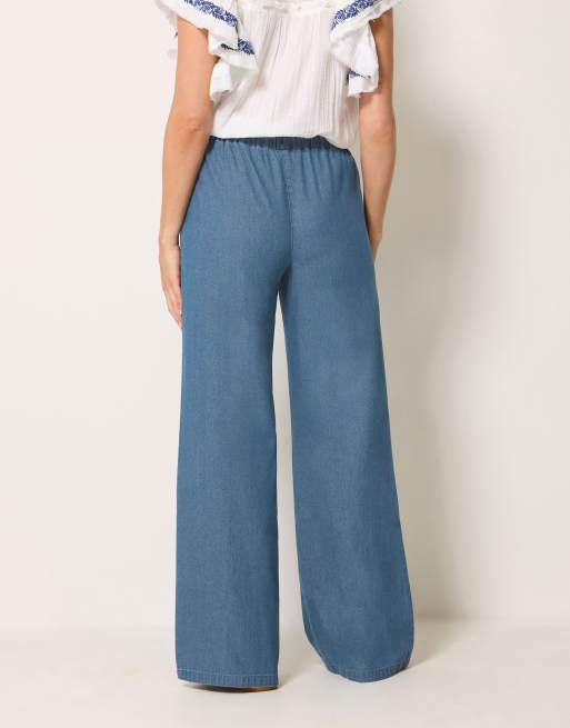 Long Tall Sally Washed pull on wide leg jeans in blue, 3 of 4