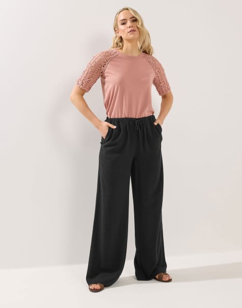 Long Tall Sally Wide leg linen trousers in black - view 1