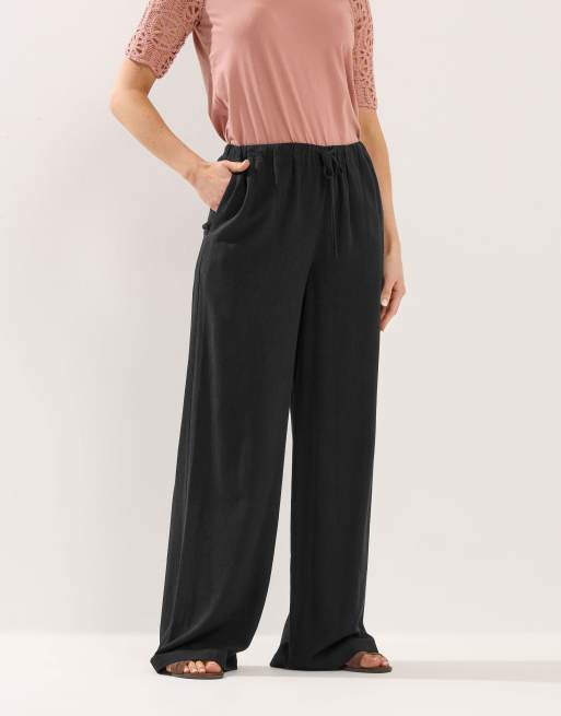 Long Tall Sally Wide leg linen trousers in black, 2 of 4