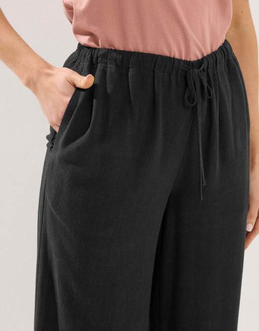 Long Tall Sally Wide leg linen trousers in black, 4 of 4