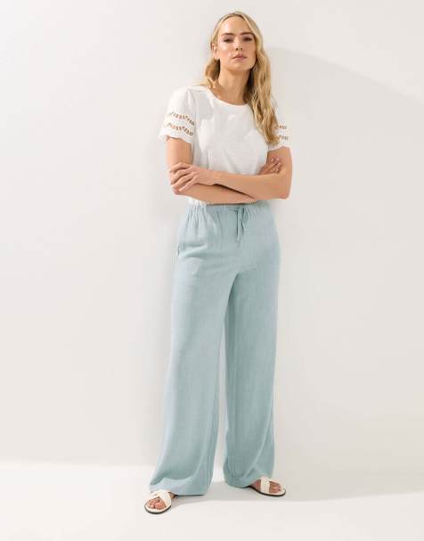Long Tall Sally Wide leg linen trousers in blue - view 1