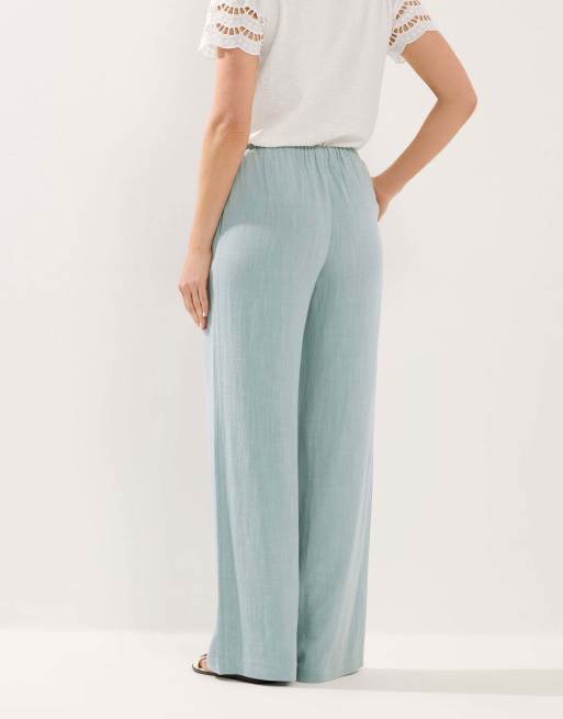 Long Tall Sally Wide leg linen trousers in blue, 3 of 4