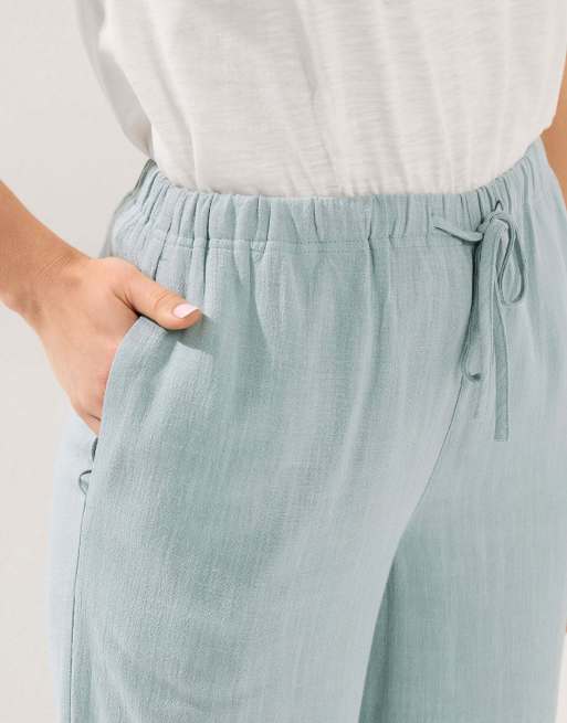 Long Tall Sally Wide leg linen trousers in blue, 4 of 4