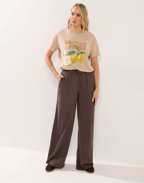 Long Tall Sally Wide leg linen trousers in brown - view 1
