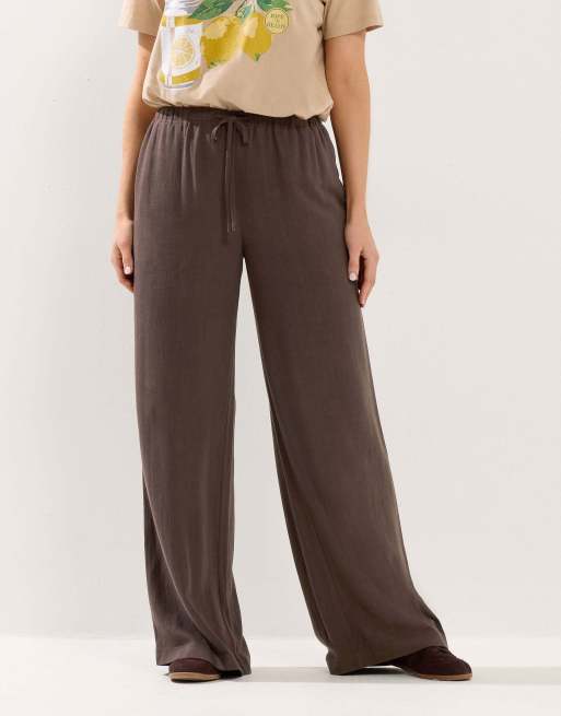 Long Tall Sally Wide leg linen trousers in brown, 2 of 4