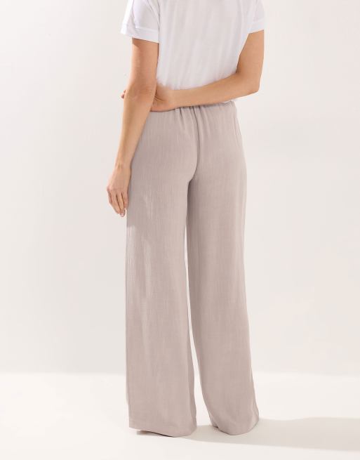 Long Tall Sally Wide leg linen trousers in natural, 3 of 4
