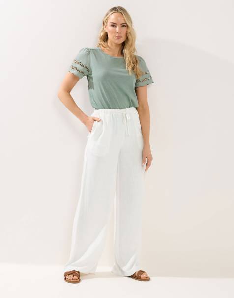 Long Tall Sally Wide leg linen trousers in white - view 1