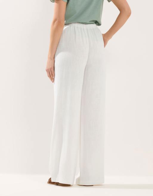 Long Tall Sally Wide leg linen trousers in white, 3 of 4