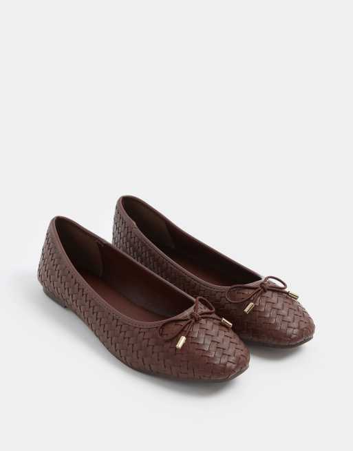 Long Tall Sally Woven ballerina pumps in brown, 2 of 4