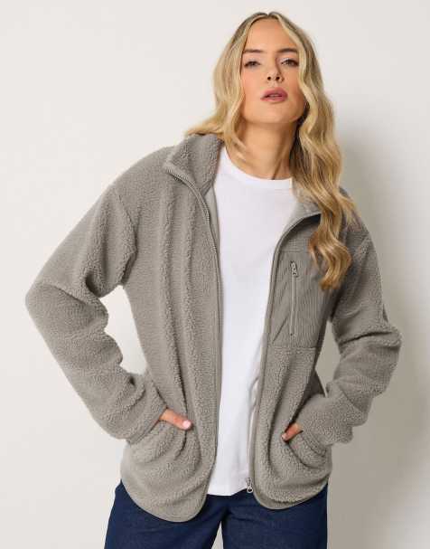 Long Tall Sally Zip through fleece jacket in natural - view 1