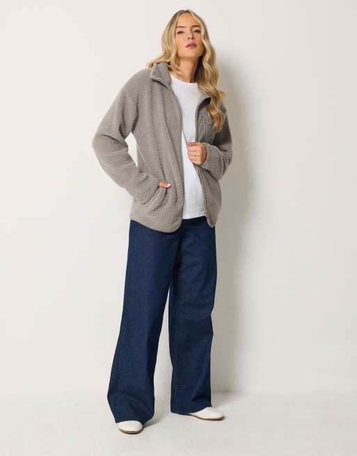 Long Tall Sally Zip through fleece jacket in natural, 2 of 4