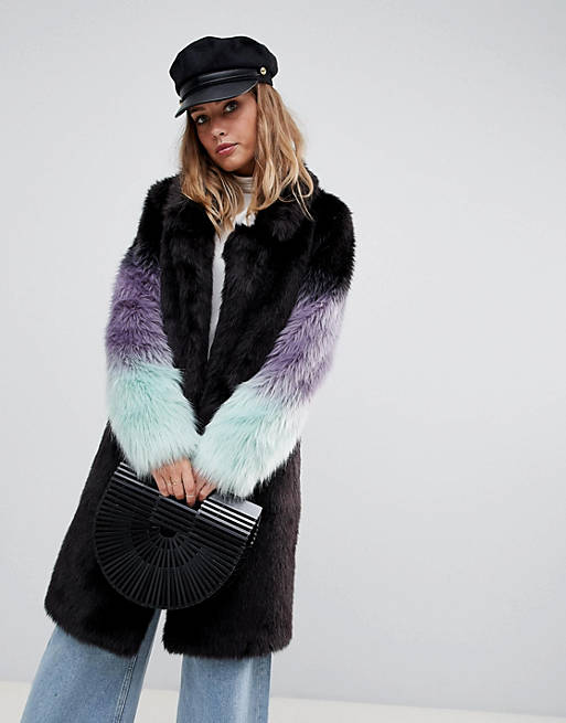 Longline frakke med ombré-ærmer i imiteret pels Urbancode | ASOS