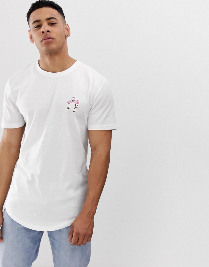 Longline t-shirt med flamingobroderi fra Only & Sons-Hvid