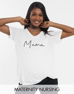 фото Лонгслив для кормления с v-образным вырезом и принтом asos design materinity-белый asos maternity - nursing