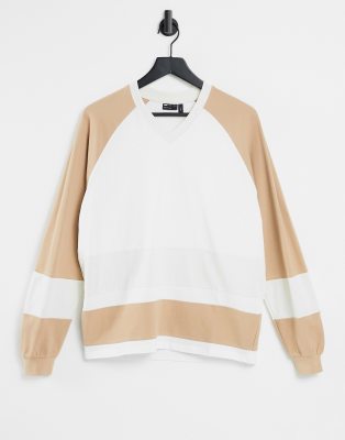 фото Лонгслив из пике в стиле колор-блок и "oversized" asos design-белый