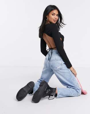 фото Лонгслив с открытой спиной и завязкой asos design-черный