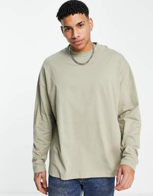 фото Лонгслив цвета хаки в стиле extreme oversized topman-светло-бежевый цвет