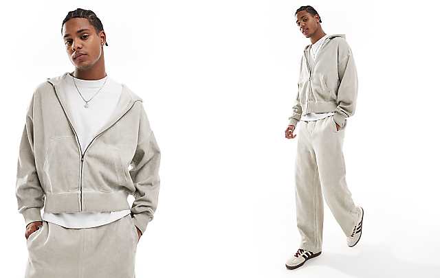 Bershka washed zip through hoodie tracksuit in stone | ASOS Bershka washed zip through hoodie tracksuit in stone | ASOS