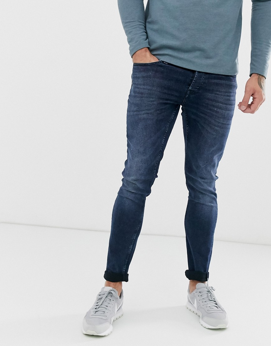 LOOM mørkeblå forvaskede jeans med smal pasform fra Only & Sons-Marineblå