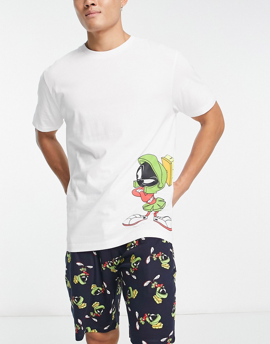 Urban Threads Looney Tunes Pajama Short Set In Navy And White