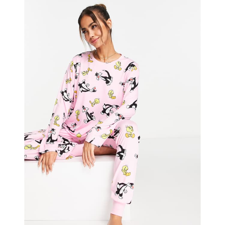 Looney Tunes Sylvester and Tweety Pie pajama set in pink and lilac