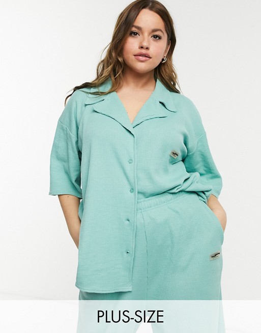 Loose Threads Plus relaxed lounge shirt in waffle co-ord