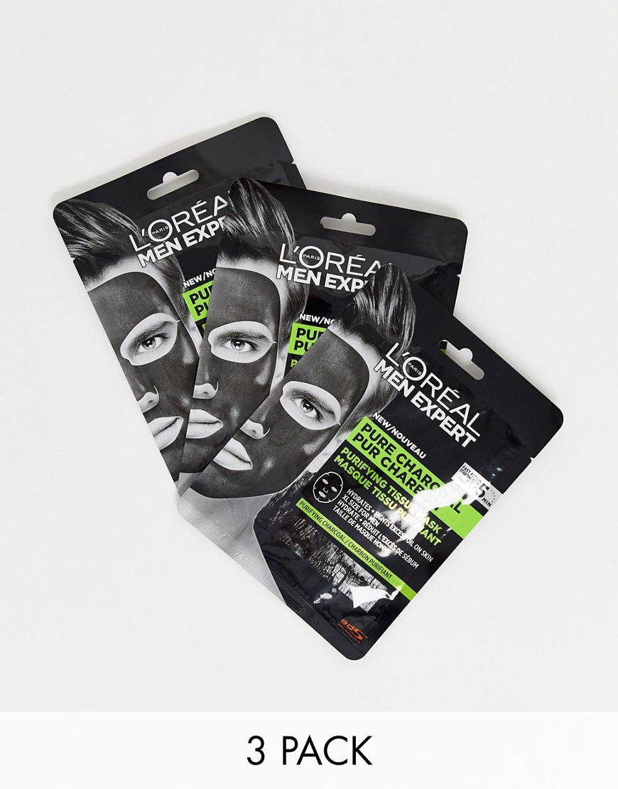 L'Oreal Men Expert - Pure Charcoal ansigtsmaske-multipakke x3-Ingen farve