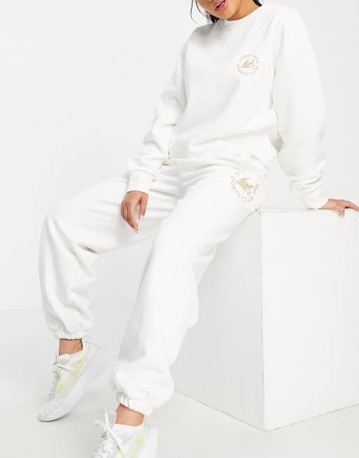 White Health Is Wealth Slogan Printed High Waist Cuffed Joggers, White  Sweatpants Pretty Little Thing