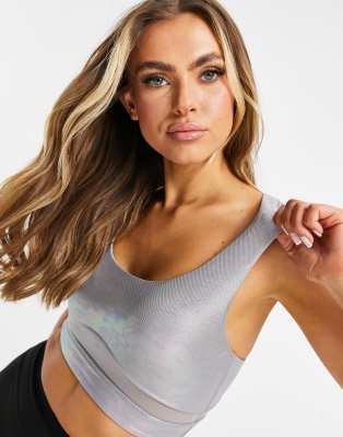 Lorna Jane - Reggiseno sportivo con supporto medio, colore grigio lucido
