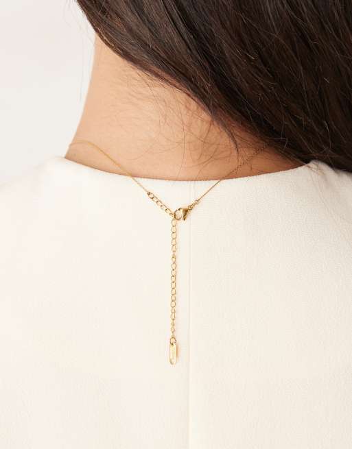 Lost - Collana in acciaio inossidabile placcato oro 18 k con perla a forma di quadrifoglio, 3 di 3