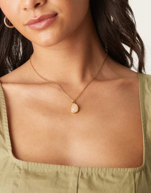 Lost - Collana in acciaio inossidabile placcato oro 18 k con pietra rosa