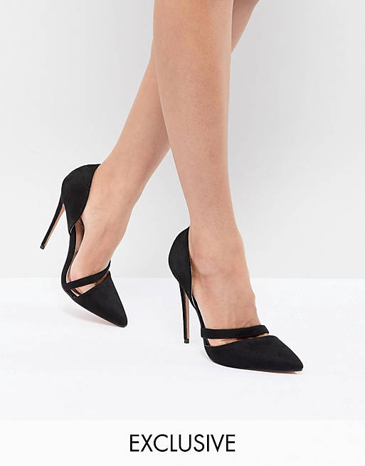 Lost Ink Black Cut Out Heeled Court Shoes