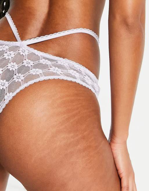 Lost Ink - Braziliaanse slip met textuur en gebloemd kant in lila, 2 van 4