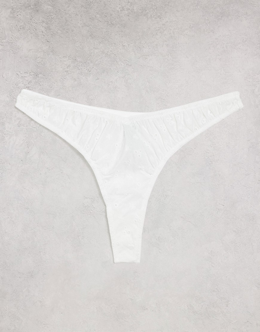 Lost Ink broderie daisy high leg thong in white