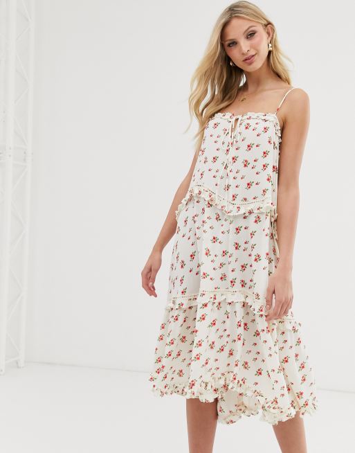 Lost Ink cami midi dress with tiered skirt in vintage floral | ASOS