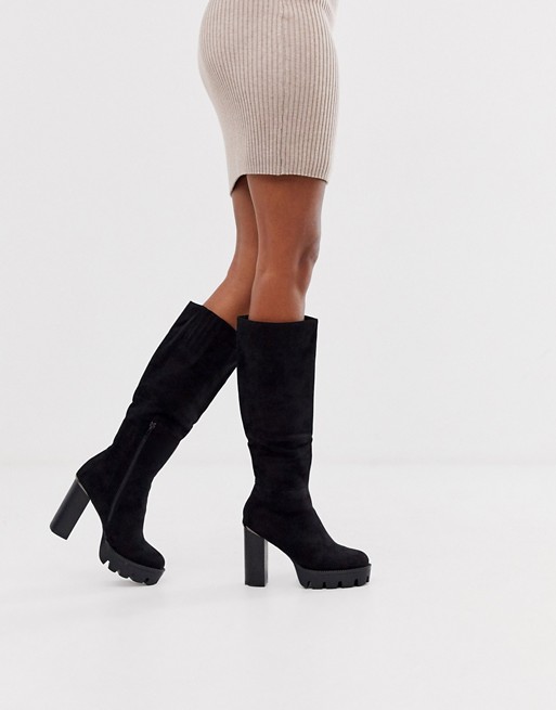 Lost Ink cleated long boot in black