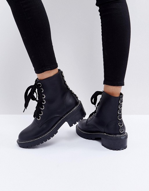 Lost Ink | Lost Ink Dax Black Studded Flat Ankle Boots