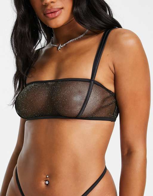 Lost Ink – Durchsichtiges Träger-Bustier in schimmerndem Metallic-Schwarz mit kurzem Schnitt, 3 von 4