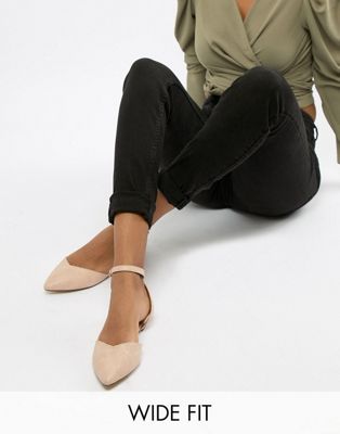 Lost Ink - Ellie - Platte schoenen met brede pasvorm en gestrikt enkelbandje-Beige
