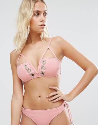 Lost Ink Eyelet Textured Bikini Top-Pink