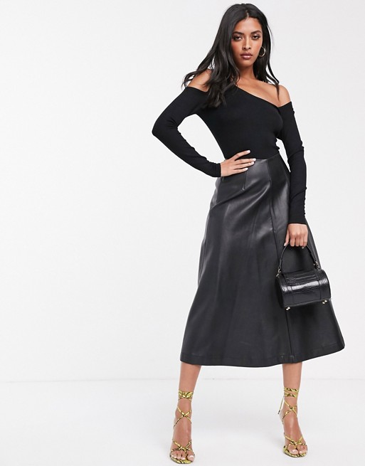 Lost Ink faux leather midaxi skirt
