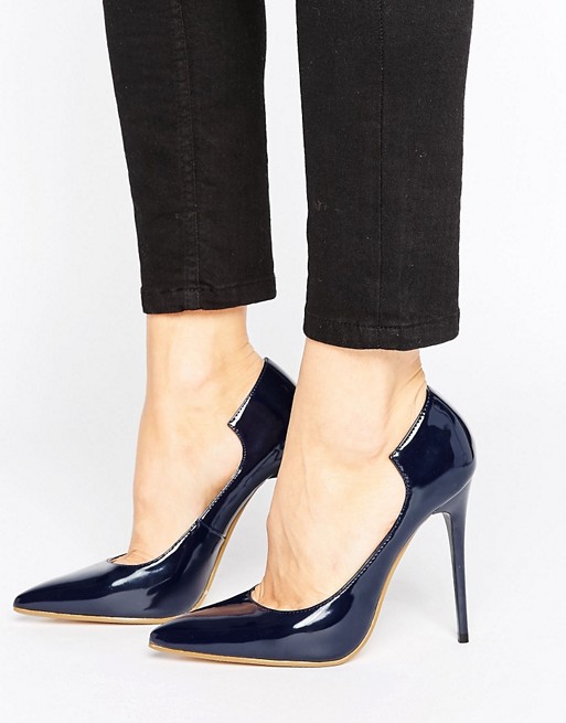 Lost Ink | Lost Ink Freya Navy Curved Court Shoes