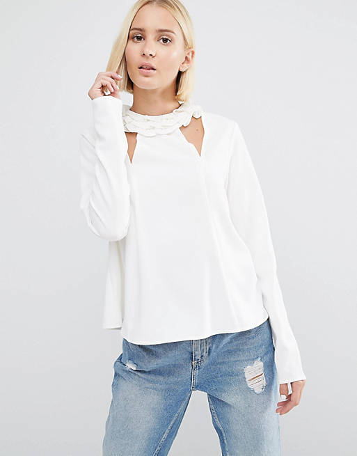Lost Ink Frill Neck Top With Cut Outs | ASOS