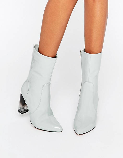 Lost Ink Geneva Gray High Cut Clear Heel Ankle Boots