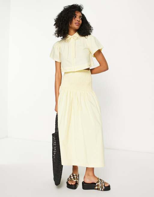 Lost Ink - Gonna lunga con vita arricciata giallo limone in coordinato, 4 di 4