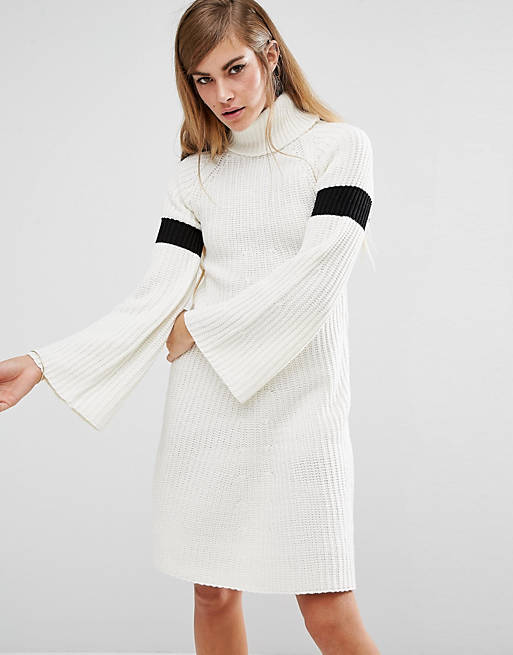 Lost Ink High Neck Knitted Dress With Bell Sleeves